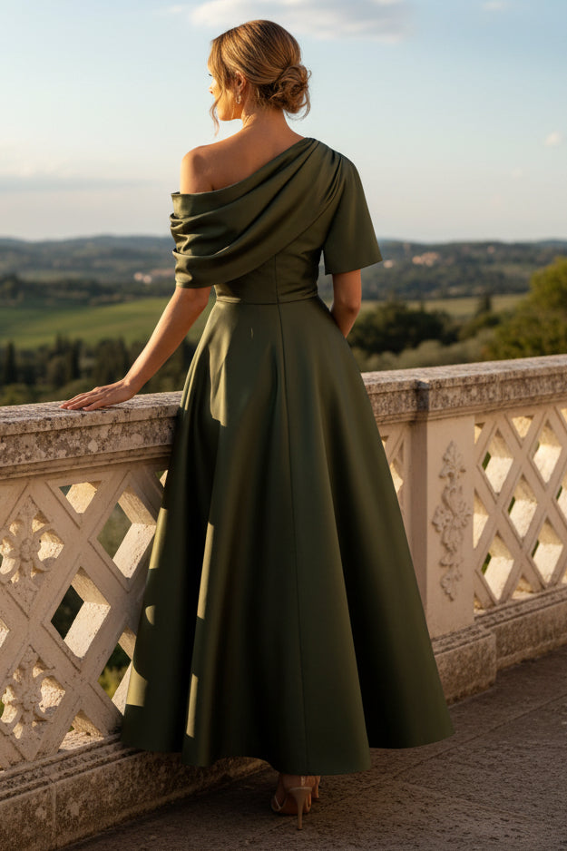 Princess One-shoulder Half Sleeve Ankle-Length Mother of the Bride Dress