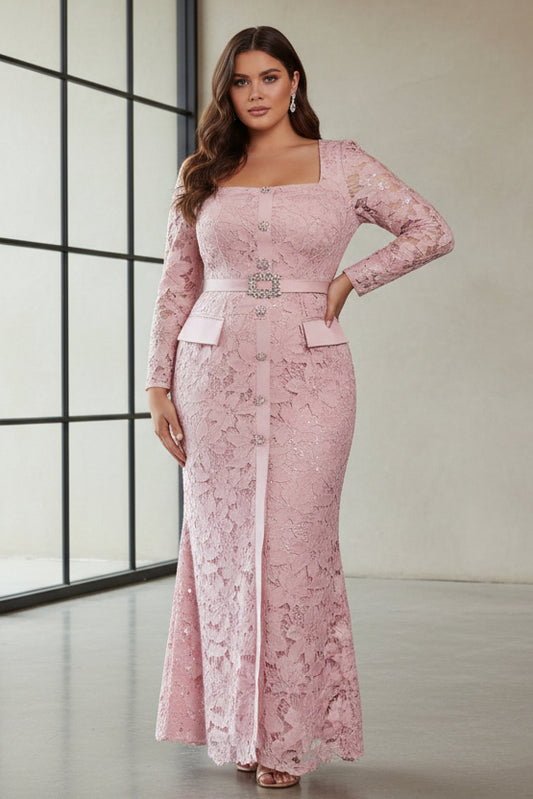 Lace Long Sleeves Ankle-Length Plus Size Sheath Mother of the Bride Dresses