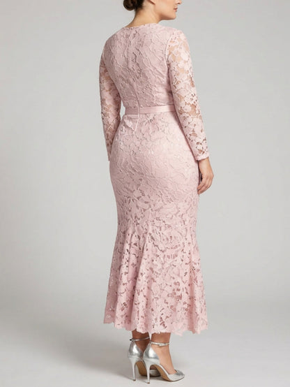 Lace Long Sleeves Ankle-Length Plus Size Sheath Mother of the Bride Dresses