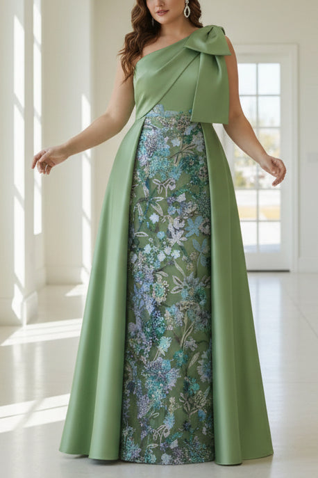 Plus Size One-Shoulder Mother of the Bride Dresses with Overskirt
