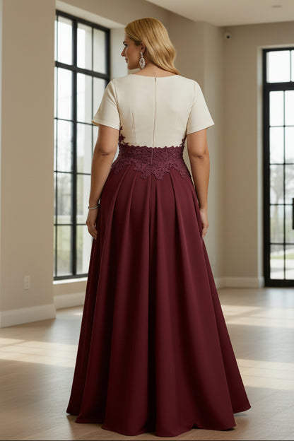 A-Line V-Neck Plus Size Mother of the Bride Dresses with Split