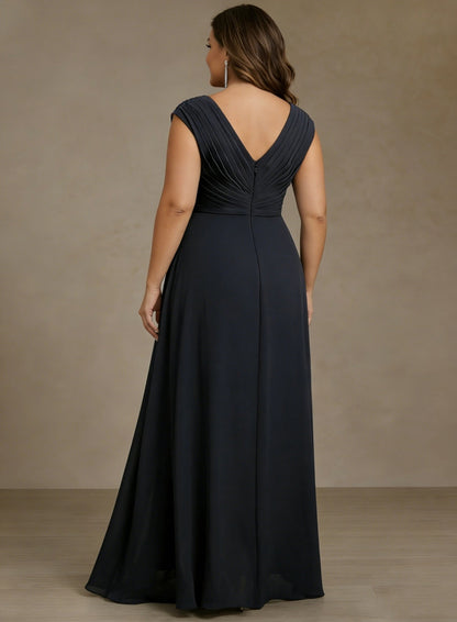 V-Neck Chiffon Plus Size Mother of the Bride Dresses Floor-Length Sequins Ruched