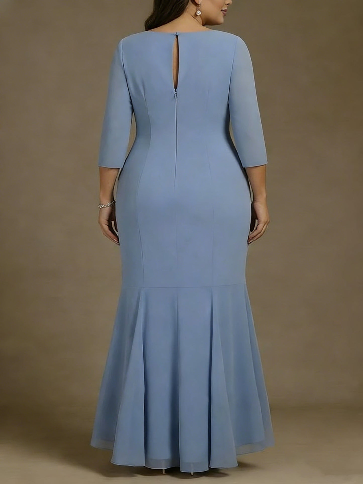 Chiffon Plus Size Mother of the Bride Dresses Asymmetrical Ankle-Length High Low 3/4 Sleeves Ruffles
