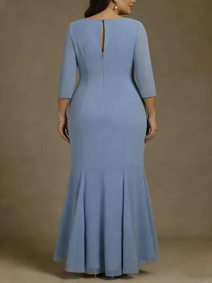 Chiffon Plus Size Mother of the Bride Dresses Asymmetrical Ankle-Length High Low 3/4 Sleeves Ruffles