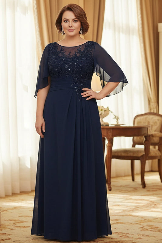 Dark Navy Chiffon Plus Size A-Line Mother of the Bride Dresses
