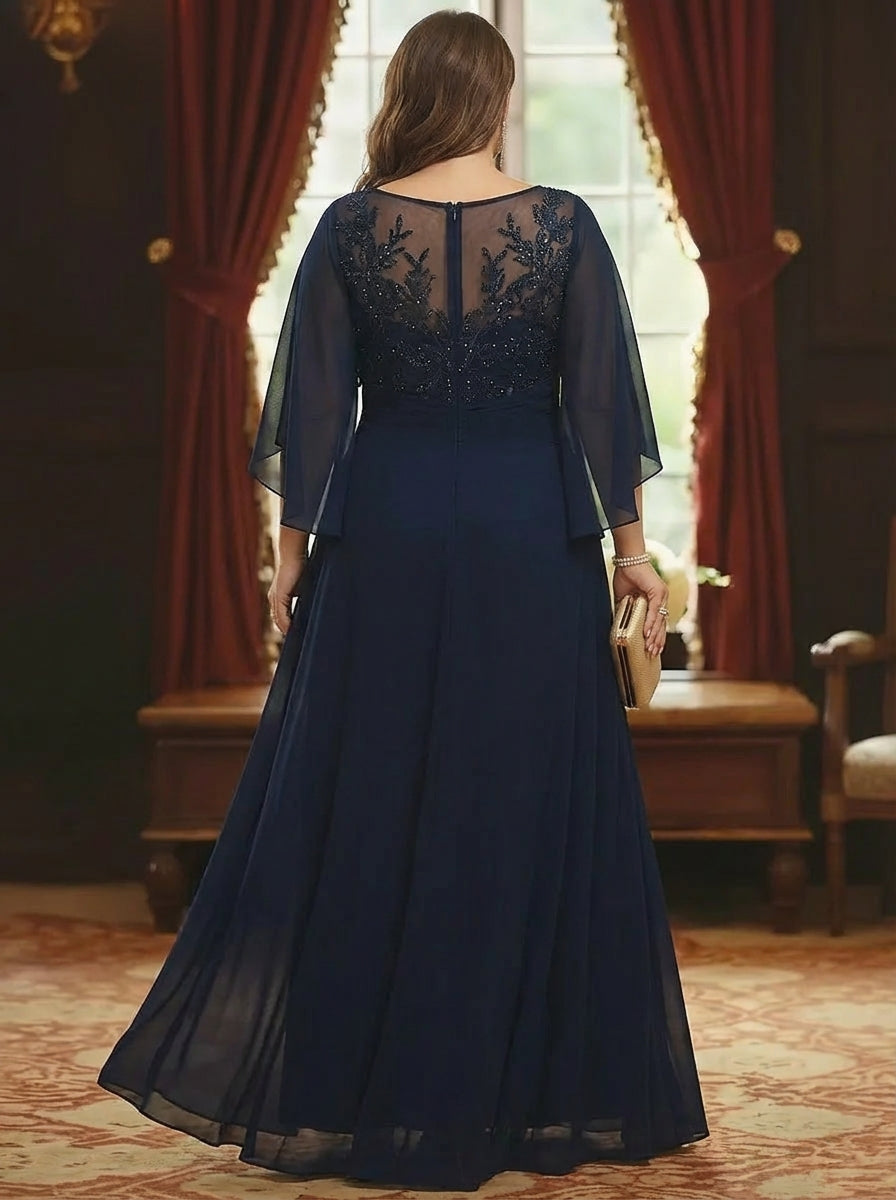 Dark Navy Chiffon Plus Size A-Line Mother of the Bride Dresses