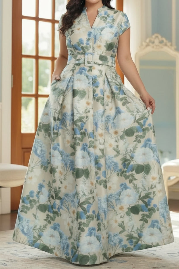 Plus Size A-Line V-Neck Mother of the Bride Dresses Printed