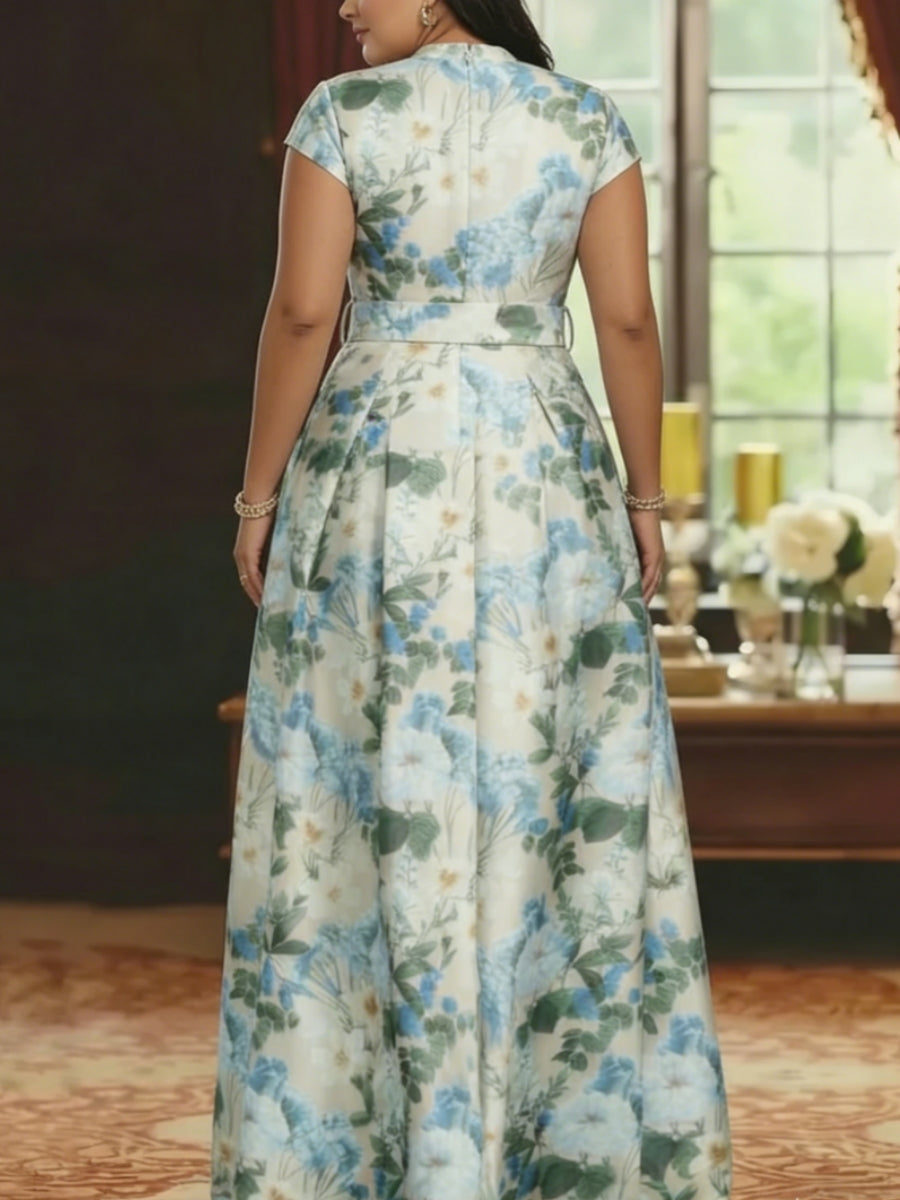 Plus Size A-Line V-Neck Mother of the Bride Dresses Printed
