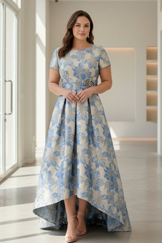 Floral Printed Plus Size Mother of the Bride Dresses Short Sleeves 3D Flower Pocket