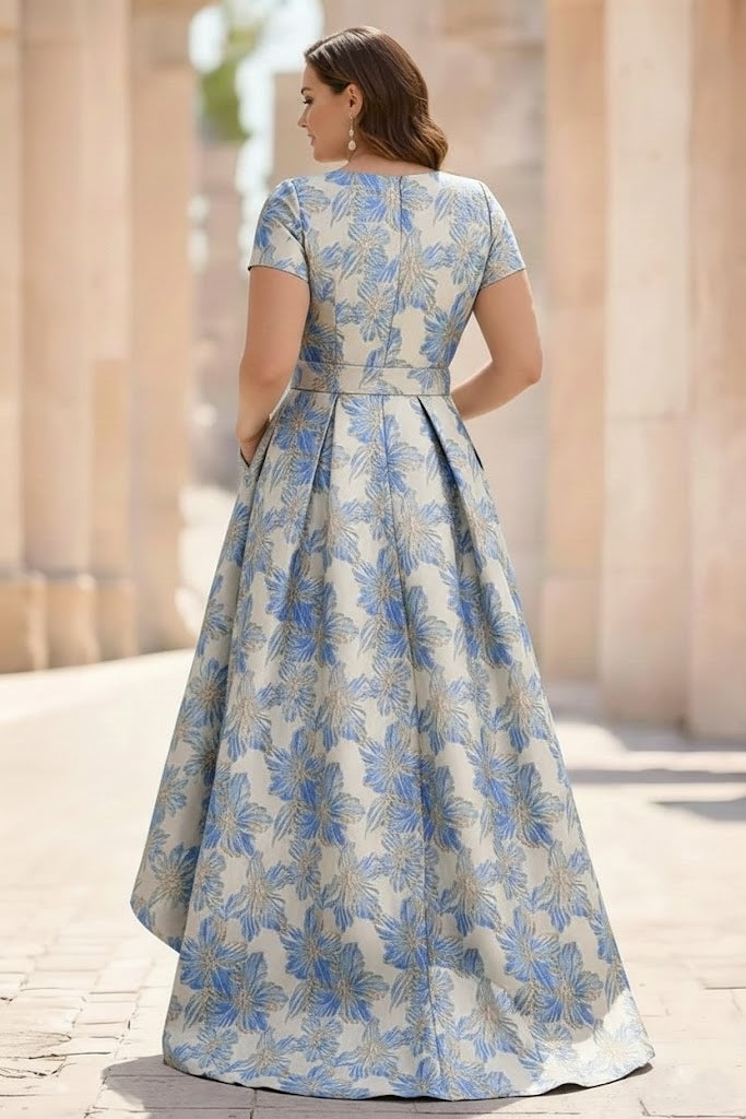 Floral Printed Plus Size Mother of the Bride Dresses Short Sleeves 3D Flower Pocket