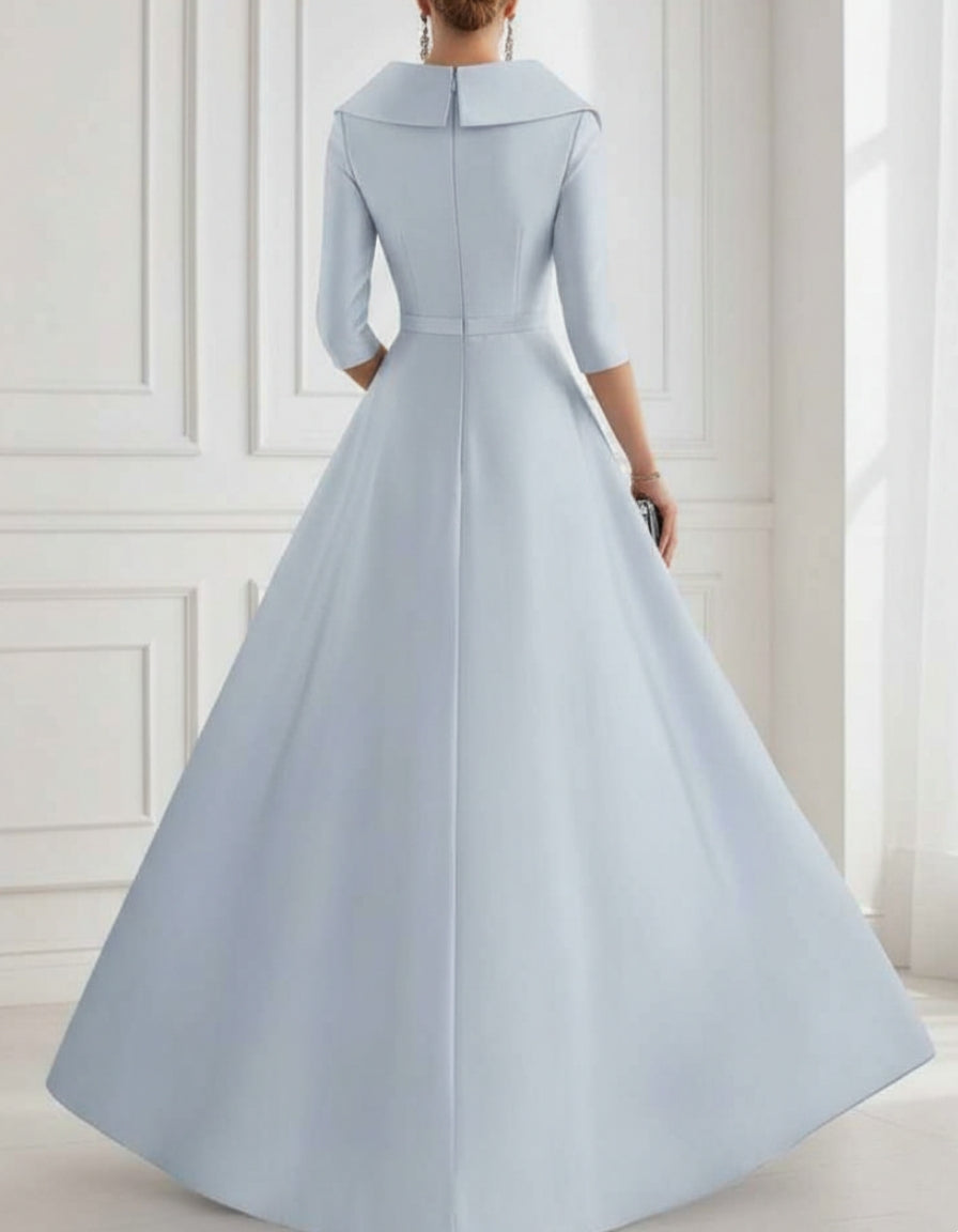 A-Line Shirt Collar Satin Sequins Sparkle Mother of the Bride Dresses with Overskirt