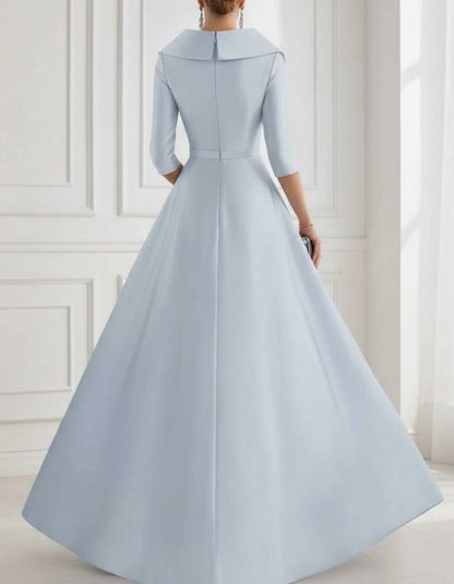 A-Line Shirt Collar Satin Sequins Sparkle Mother of the Bride Dresses with Overskirt