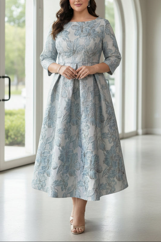 Plus Size A-Line Printed Satin  Mother of the Bride Dresses Half Sleeves Floral