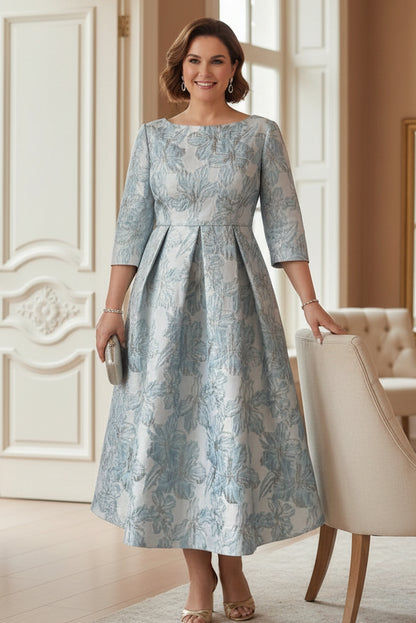 Plus Size A-Line Printed Satin  Mother of the Bride Dresses Half Sleeves Floral