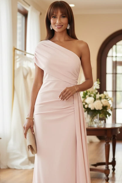 One-Shoulder Chiffon Mother of the Bride Dresses with Train Floor-Length Sleeveless