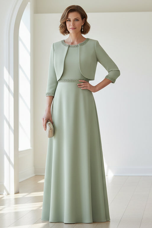 2 Pieces Mother of the Bride Dresses with Jacket Ankle-Length 3/4 Sleeves Beading