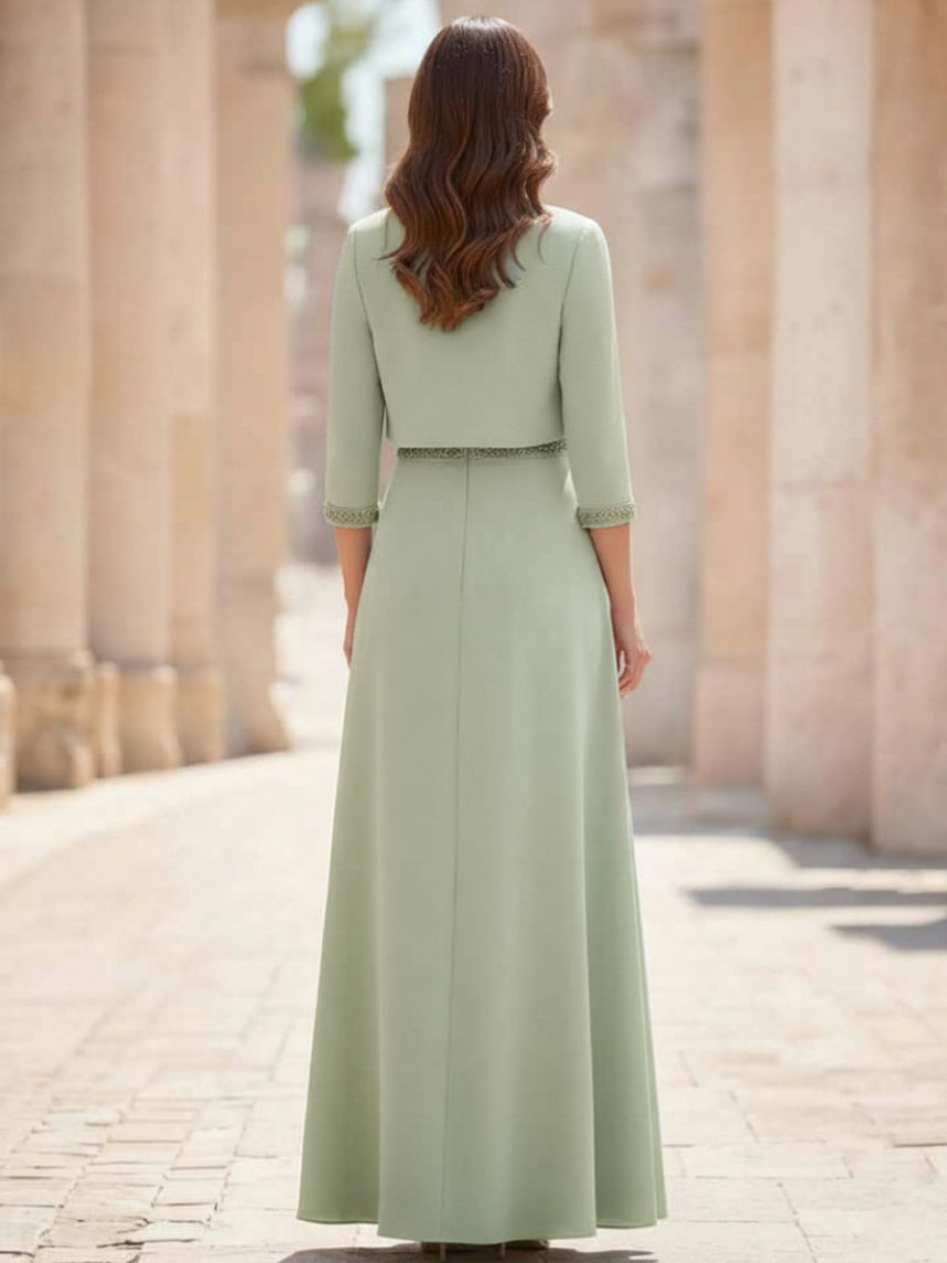 2 Pieces Mother of the Bride Dresses with Jacket Ankle-Length 3/4 Sleeves Beading