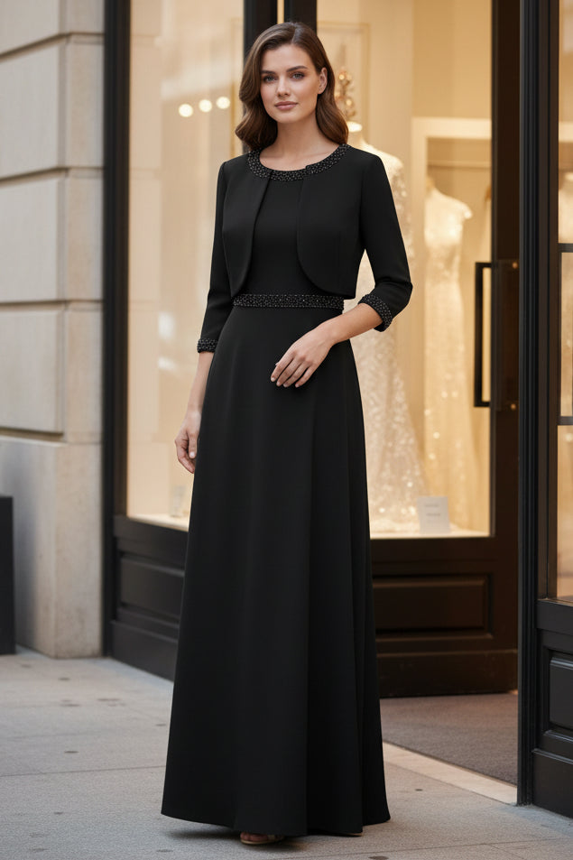 2 Pieces Mother of the Bride Dresses with Jacket Ankle-Length 3/4 Sleeves Beading