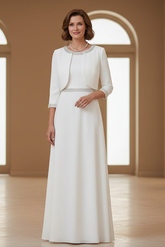 2 Pieces Mother of the Bride Dresses with Jacket Ankle-Length 3/4 Sleeves Beading