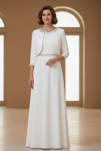 2 Pieces Mother of the Bride Dresses with Jacket Ankle-Length 3/4 Sleeves Beading