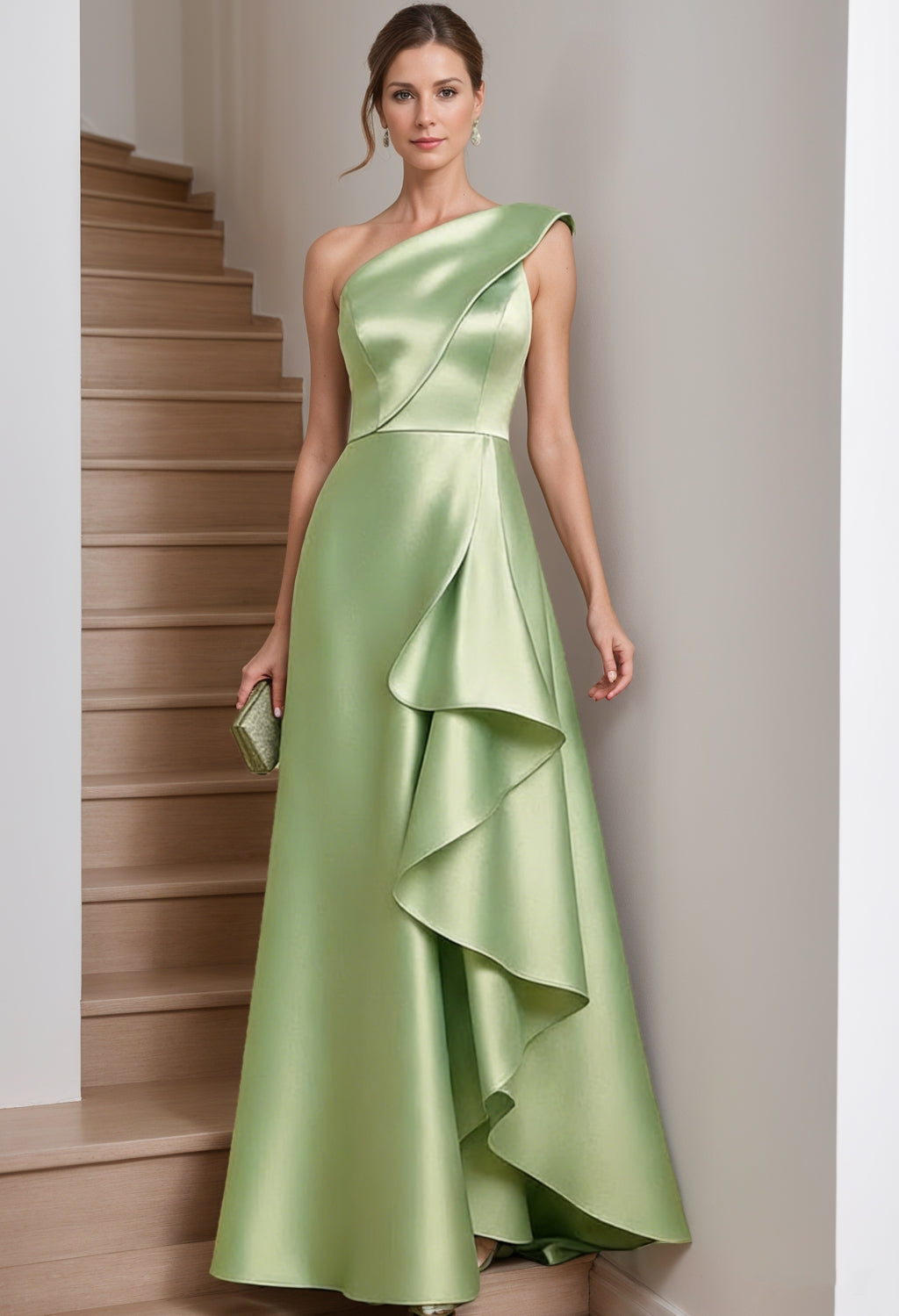 A-Line/Princess One-Shoulder Satin Mother of the Bride Dresses Sleeveless Floor-Length Ruffles