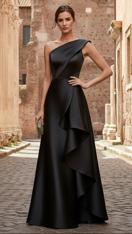 A-Line/Princess One-Shoulder Satin Mother of the Bride Dresses Sleeveless Floor-Length Ruffles