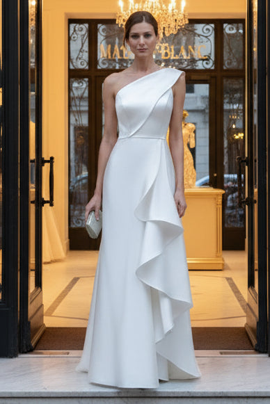 A-Line/Princess One-Shoulder Satin Mother of the Bride Dresses Sleeveless Floor-Length Ruffles
