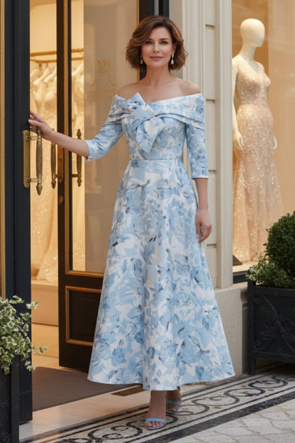 Printed Floral Off-the-Shoulder Ankle-Length Sleeveless Mother of the Bride Dresses
