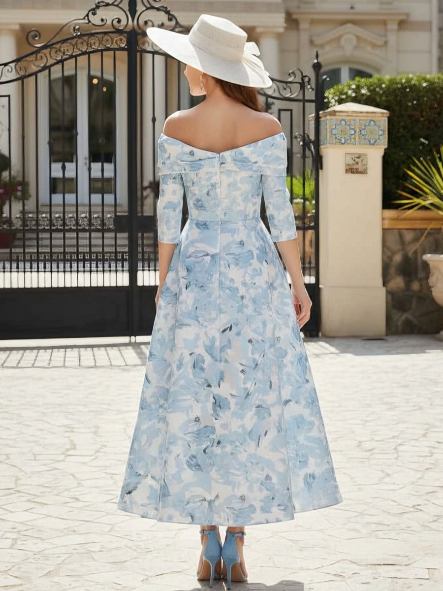 Printed Floral Off-the-Shoulder Ankle-Length Sleeveless Mother of the Bride Dresses