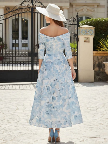 Printed Floral Off-the-Shoulder Ankle-Length Sleeveless Mother of the Bride Dresses