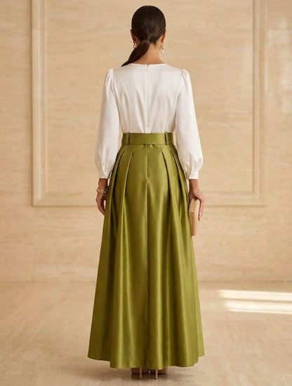 Scoop Taffeta Mother of the Bride Dresses Long Sleeves Ankle-Length Pleated
