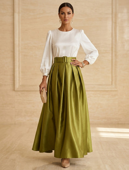 Scoop Taffeta Mother of the Bride Dresses Long Sleeves Ankle-Length Pleated