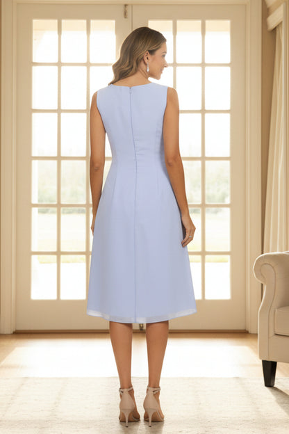 2 Pieces Scoop Chiffon Mother of the Bride Dresses with Lace Tea-Length 3/4 Sleeves Ruffles