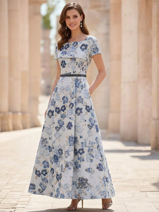A-Line Floral Ankle-Length Short Sleeves Mother of the Bride Dresses