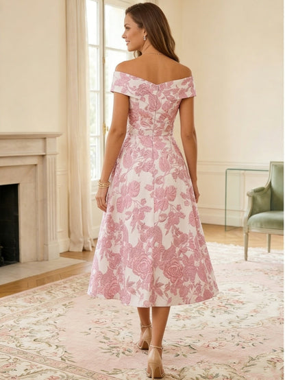 A-Line/Princess Floral Tea-Length Sleeveless Off-the-Shoulder Mother of the Bride Dresses