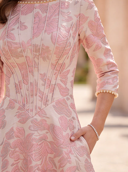 3/4 Ankle-Length Sleeves Floral Scoop Jacquard Mother of the Bride Dresses