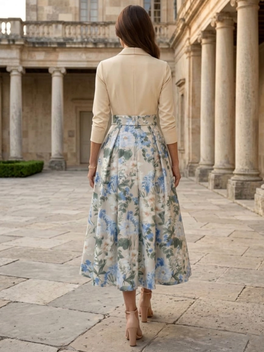 A-Line/Princess V-Neck Mother of the Bride Dresses Satin 3/4 Sleeves Floral Tea-Length