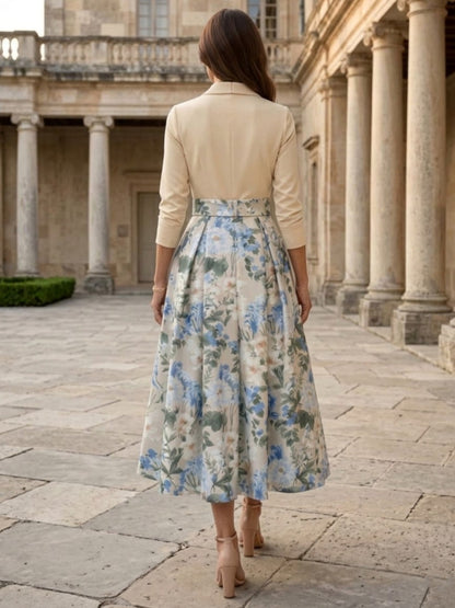 A-Line/Princess V-Neck Mother of the Bride Dresses Satin 3/4 Sleeves Floral Tea-Length