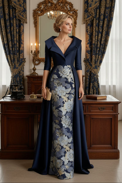 Sheath Mother of the Bride Dresses with Overskirt Floral Half Sleeves