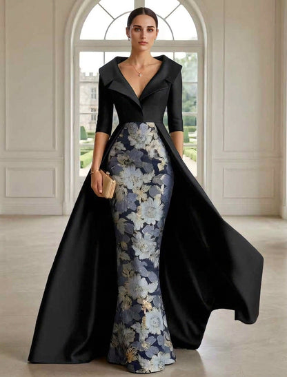 Sheath Mother of the Bride Dresses with Overskirt Floral Half Sleeves