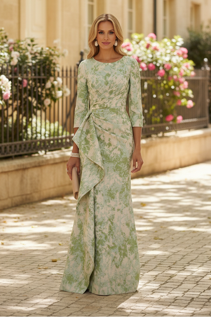 Floral 3/4 Sleeves Floor-Length Ruffles Mother of the Bride Dresses