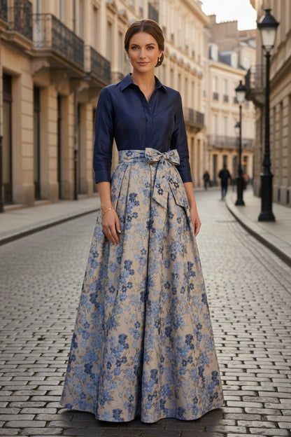 Elgant Floral 3/4 Sleeves Floor Length Mother of the Bride Dresses With Bowknot