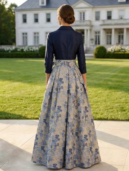 Elgant Floral 3/4 Sleeves Floor Length Mother of the Bride Dresses With Bowknot