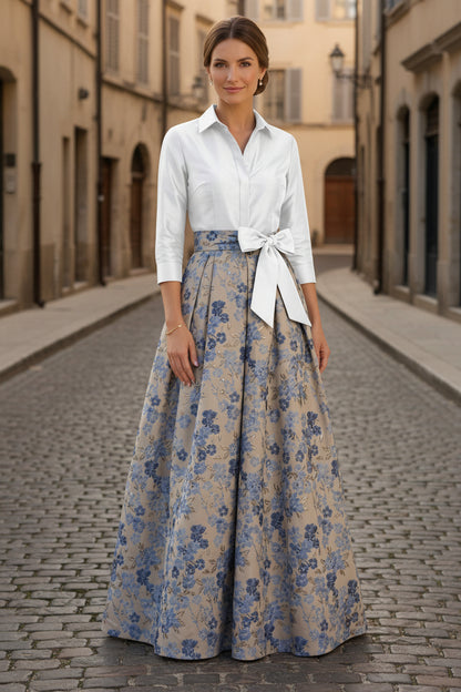 Elgant Floral 3/4 Sleeves Floor Length Mother of the Bride Dresses With Bowknot