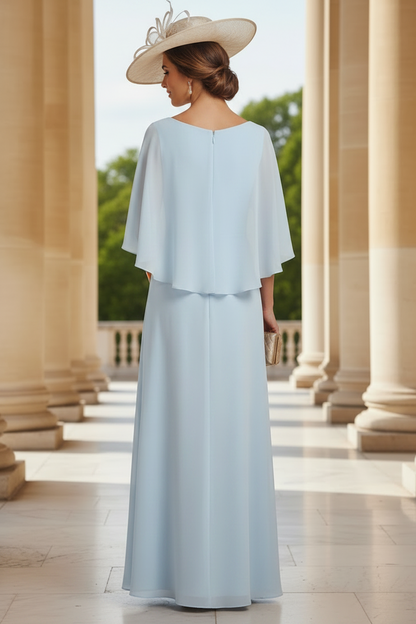 A-Line/Princess Boat Neck Chiffon Mother of the Bride Dresses Cape Sleeves Ankle-Length Rhinestone