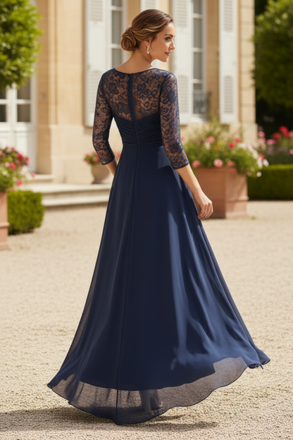 A-Line/Princess V-Neck Chiffon Mother of the Bride Dresses 3/4 Sleeves Sequins Asymmetrical Tea-Length