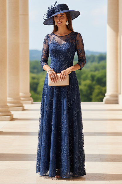 A-Line/Princess Scoop Mother of the Bride Dresses Lace Sequins 3/4 Sleeves Floor Length