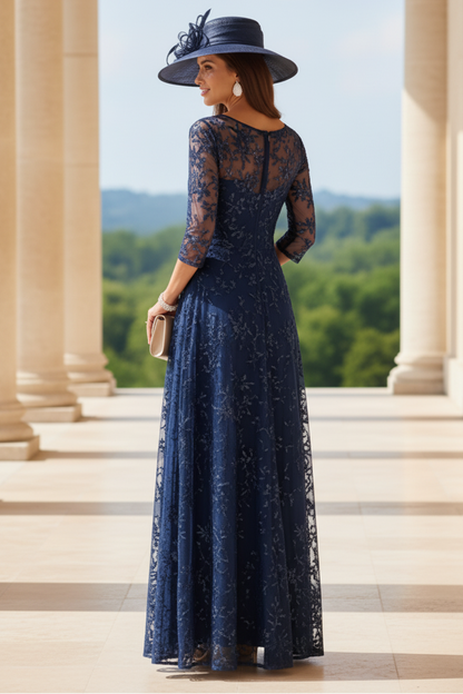 A-Line/Princess Scoop Mother of the Bride Dresses Lace Sequins 3/4 Sleeves Floor Length