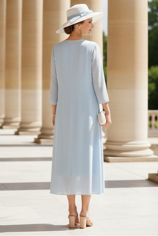 Sheath/Column Scoop Lace Floral Mother of the Bride Dresses with Jacket 3/4 Sleeves Flower Tea-Length