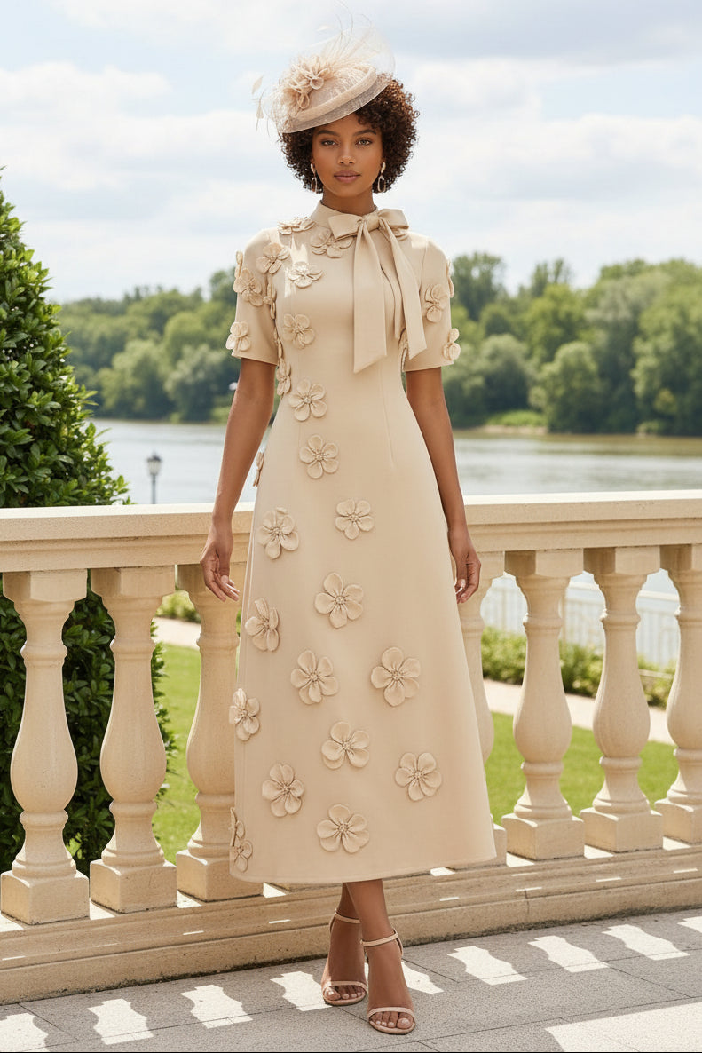 A-Line Mock Neck Stretch Satin Mother of the Bride Dress